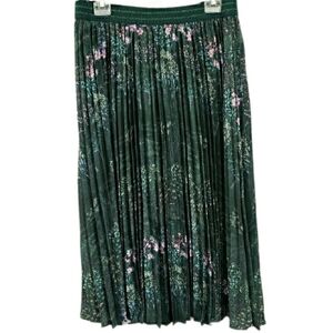 Ted Baker Diamond Floral Pleated Midi Skirt Sz 12 Green Blush A-line Emerld